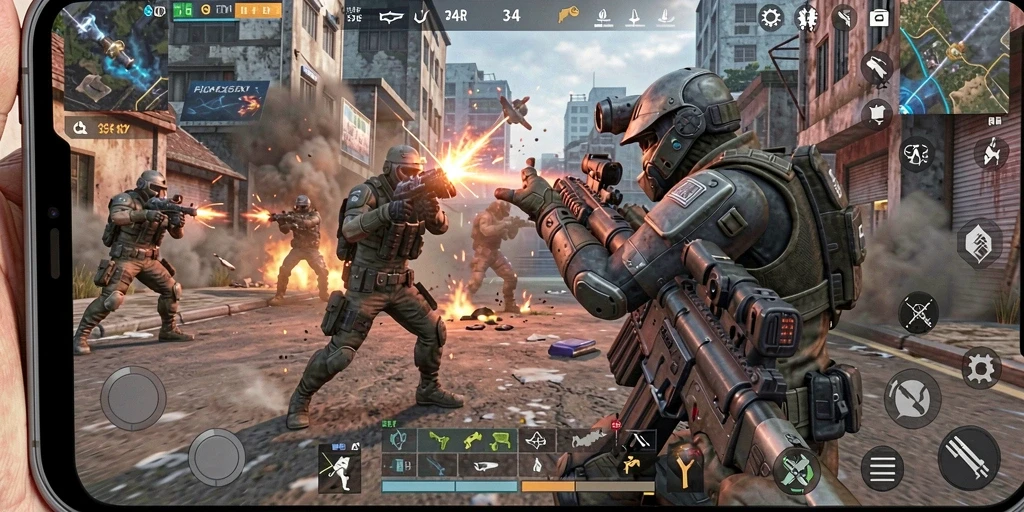 Tampilan gameplay seru di 34R dengan aksi FPS mendebarkan.