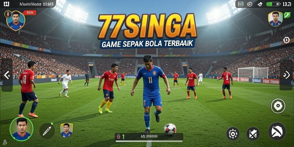 Tampilan gameplay seru dari 77SINGA yang menampilkan action sepak bola.