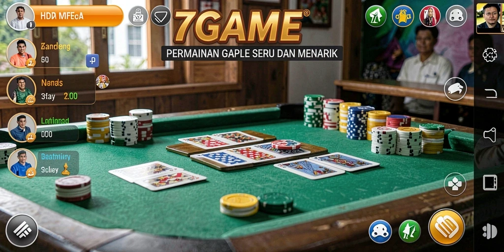 Gameplay seru Gaple di 7GAME dengan pemain dari seluruh dunia.