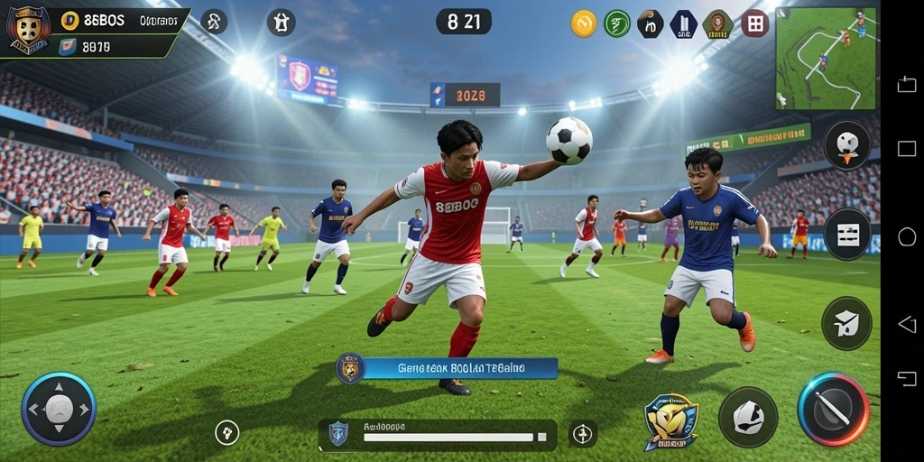 Tampilan gameplay 88BOS dengan aksi sepak bola seru.