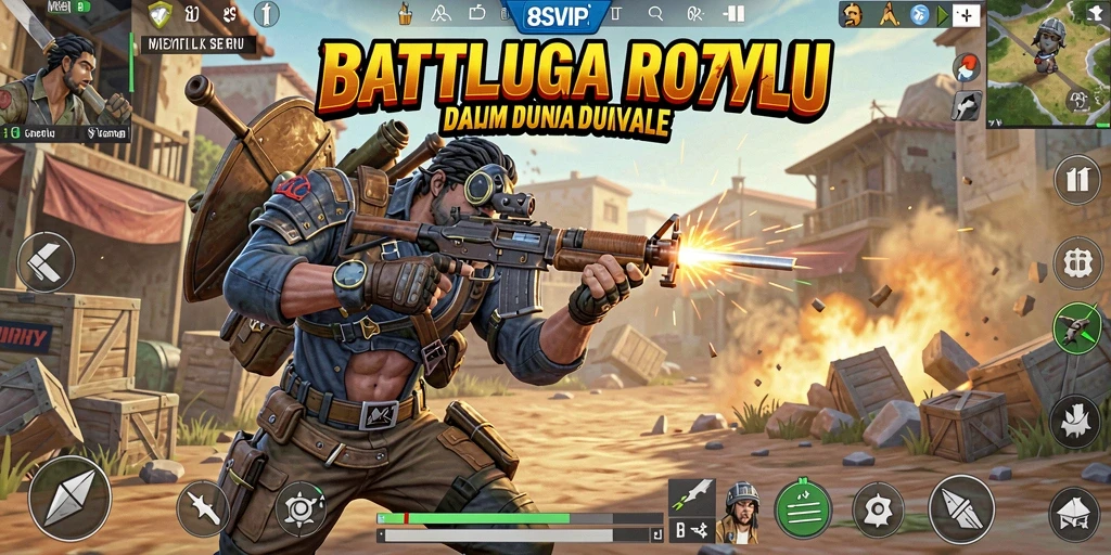 Screenshot utama 8SVIP menampilkan aksi seru dalam gameplay Battle Royale.
