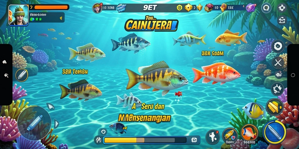 Gameplay seru Tembak Ikan di 9ET dengan beragam ikan yang menantang.