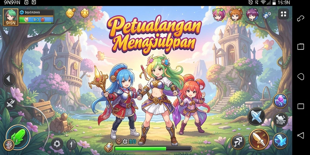 Tampilan gameplay yang penuh aksi dan karakter anime.