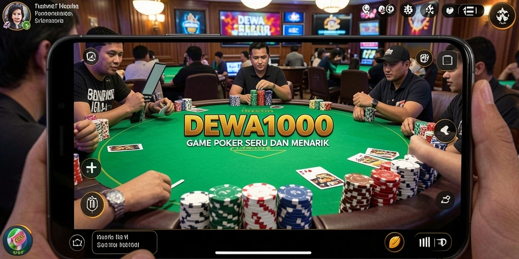 Screenshot gameplay DEWA1000 yang menampilkan suasana permainan poker yang seru.