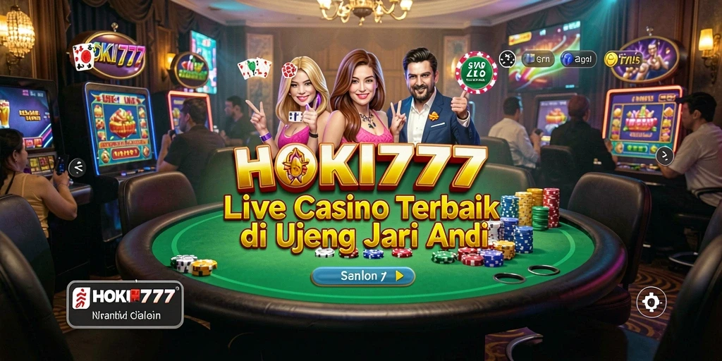 Screenshot HOKI777 menunjukkan dealer langsung dalam aksi permainan Live Casino.