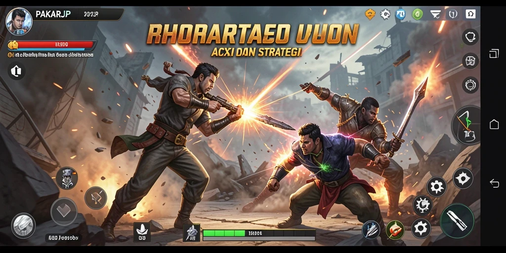 Screenshot permainan <strong>PAKARJP</strong> menampilkan pertarungan intens dengan karakter yang beraksi.