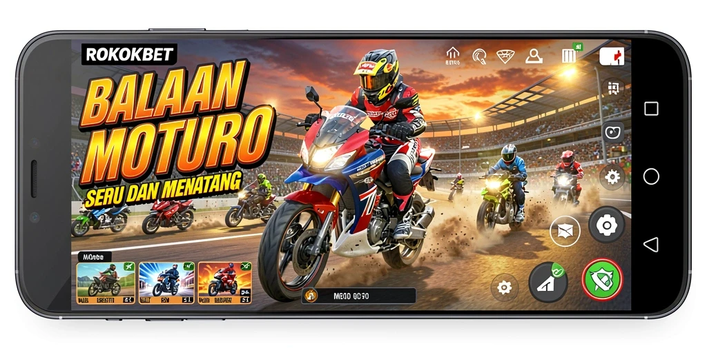 Screenshot utama ROKOKBET menampilkan aksi balap motor yang mendebarkan.
