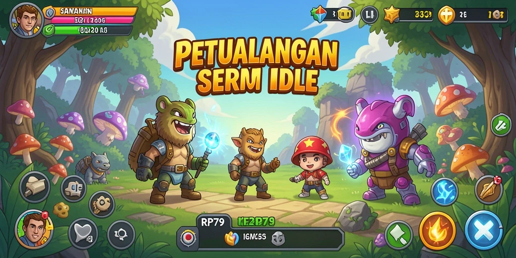 Screenshot utama RP79 menampilkan gameplay santai dan karakter menarik.