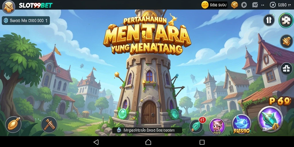 Tampilan menara yang siap melawan gelombang musuh di SLOT99BET.