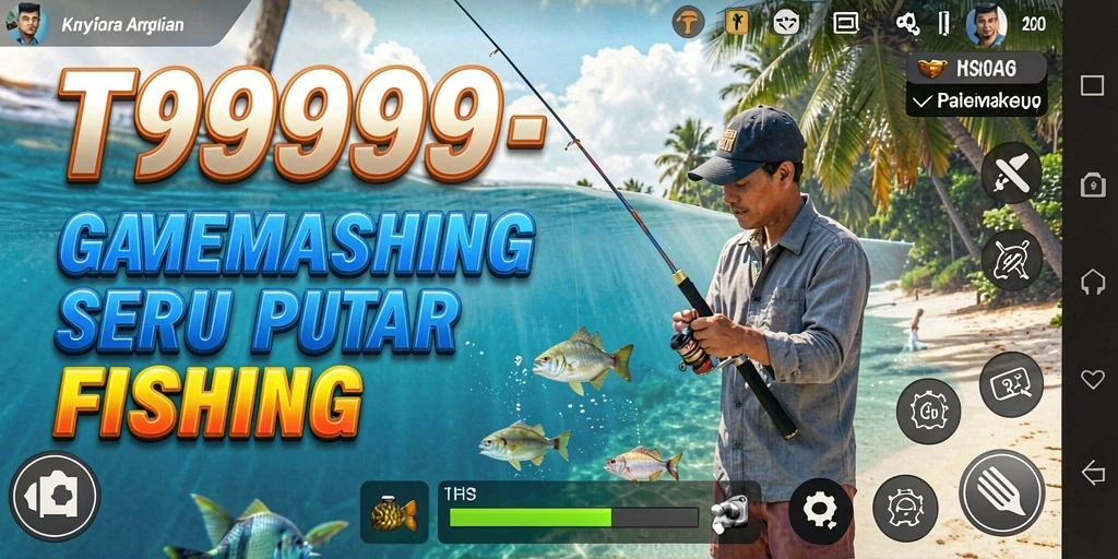 Menampilkan gameplay seru T9999 dalam memancing ikan di berbagai lokasi.