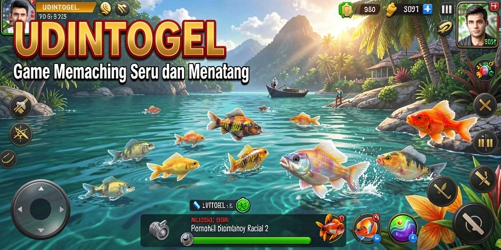 Screenshot gameplay UDINTOGEL yang menampilkan momen seru memancing.