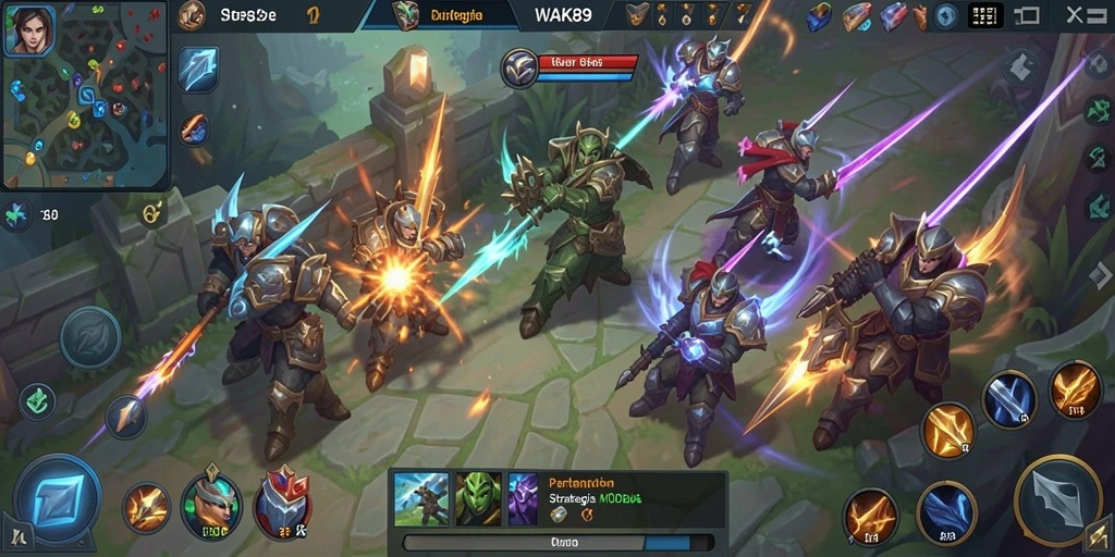 Tangkapan layar WAK89 menampilkan pertempuran sengit antar tim dalam gameplay MOBA.