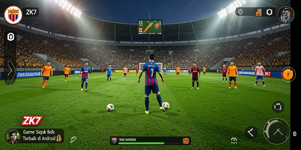 Tampilan gameplay seru dalam ZK7 yang menampilkan pertandingan sepak bola.